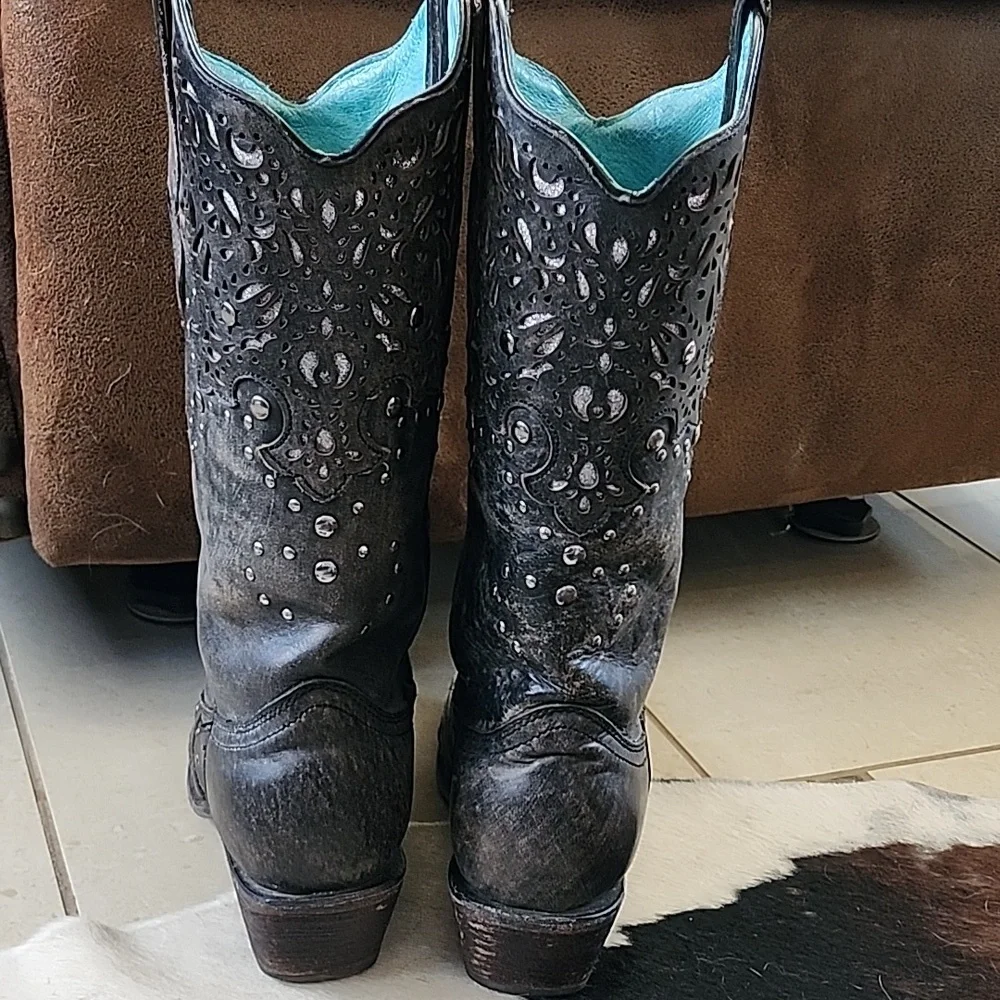 Women's Corral Fango Antiqued Studded & Silver Inlay Boots Size 9.5M - Picture 4 of 16